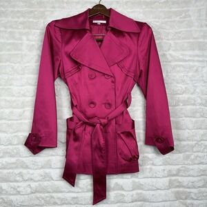Georgiou Studio Pink Magenta Belted Button Up Trench Coat Size 4